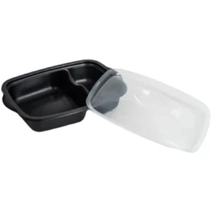 Boite plat du jour PP noir 2 compartiments + couv 1100ml (100PCS)